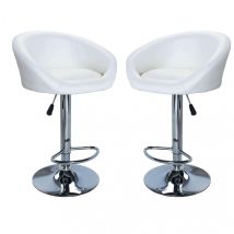 Magazzini Cosma - Tabouret Interne Avec Structure Réglable En Acier Et Assis Dans Une Grande Peau Rembourrée De La Peau White - White