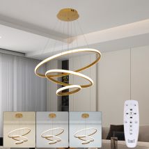 Suspension Ronde Plaquée Or À Trois Anneaux, Diamètre 20-60 Cm, 40 Watts, Trois Températures De Couleur Disponibles, Télécommande Incluse
