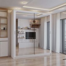 Modern Chicago Double Sliding Door Wardrobe Mirror - White180cm