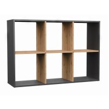 Estantería Malax 2X3 antracita/roble artesano – Aglomerado laminado 16mm – 110cm ancho, 75cm alto, 30cm profundidad