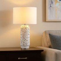 Lampada Da Tavolo A Led In Ceramica Bianca Lampada Laterale In Tessuto Lampada Da Tavolo Soggiorno Moderno, Fantasia, 10,5w 1055lm Bianco Caldo, Dxh 