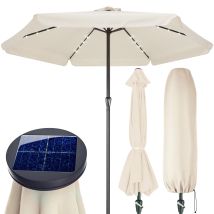 Kingsleeve - Sombrilla De Jardin Aluminio Ø 330cm Parasol Luces Leds Protección Uv 80+ Manivela Terraza Balcón Crema