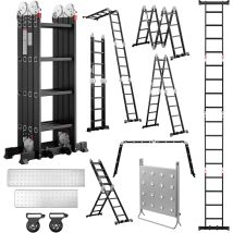 Teeno Escalera Multifunción 7 En 1, 4.7 M, 4 X 4 Escalones, Escalera Plegable De Aluminio Con 2 Plataformas, Soporte De Trabajo Para Escalera, Patas 