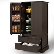 Aparadore Vitrina Bealife Armario De Organización 120 Cm Mueble De Cocina Con 5 Estantes 2 Puertas Y 2 Cajones Para Salón Habitación Oficina Marrón 
