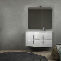Mobile Da Bagno Sospeso 105 Cm Bianco Lucido Con Colonna Da 170 Cm E Lavabo A Destra