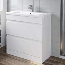 White Gloss Bathroom Furniture Vanity Unit With Basin Sink Cabinet Storage 800mm Drawer