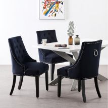 Life Interiors - Duke Lux Windsor Dining Set - Un Tavolo Da Pranzo In Legno Bianco E Un Set Di 4 Sedie Da Pranzo In Velluto Nero - Sala Da Pranzo 