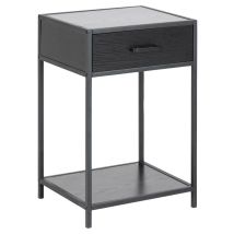Comodino Seaford Nero Con Cassetto, Moderno, In Mdf E Metallo