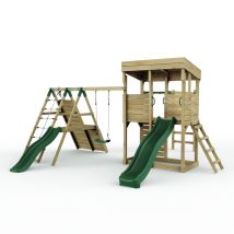 Xl Lookout Tower Playhouse With Single Swing And Monkey Bars Plus Climbing Wall And Slides