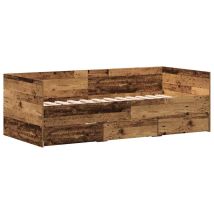 Daybed Frame With Drawers Old Wood 90 X 190 Cm Engineered Wood Vidaxl