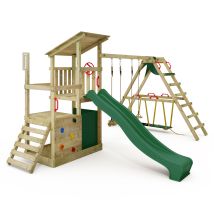 Fatmoose Fruityforest Fun Wooden Play Tower With Surf Extension And Slide In Green