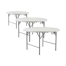 Thinia Home - Pack 3 Mesas Plegables Portátiles Resina Ø121cm Blanco Efecto Granito