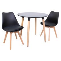 Life Interiors - Halo Round Lorenzo Dining Set - A Black Wooden Dining Table And Set Of 2 Black Polypropylene Dining Chairs - Dining Room Kitchen