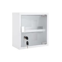 Wandapotheke aus Metall mit Schloss – 25 x 25 x 12 cm – Robuste Konstruktion – Sichere Aufbewahrung – Transparente Frontscheibe – Stilvolles Design