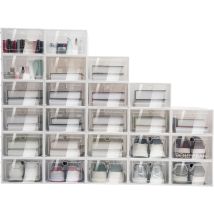 Shoe Boxes Stackable Plastic Transparent Storage Box Foldable Organiser Shoe Storage White 33 X 23 X 14 Cm (set Of 24)