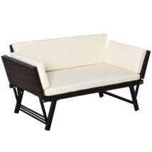 Canapé De Jardin En Polyrotin 2 Places, Pliable, Mobilier De Jardin, Canapé Lounge Avec Accoudoirs, Acier Marron, 129 X 63 X 67 Cm, Pour Terrasse Et 