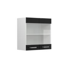 Mueble Alto Universal R-line, Negro Brillo Intenso, 60 Cm Con Puertas De Cristal, Vicco