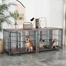 Hundekäfig Schrank Holz Indoor 2 In 1 Hundebox Im Möbelstil Mit Abnehmbarer Trennwand Und 4 Türen, Haustierkäfig Für 2 Kleine Hunde Oder Mittelgrosse 