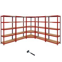 Monster Racking - Set De 5 Estanterías: 1 Estantería Roja Esquinera 90x183x45cm +4 Estanterías Metálicas 90x185x45cm Sin Tornillos Capacidad X Estante