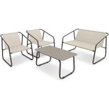 Garden Friend Salotto Nizza (tisch, Sofa, 2 Sessel) Aus Braunem Stahl Und Beigem Textilene