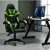 Mcc Direct - Swivel Gaming Chair Faux Leather Home Office Chair Sports Desk Tilt Chair A Green