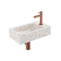 Saniclass Fuente Ensemble De Fontaine - 40x22x10cm - Trou De Robinet À Droite - Robinet De Fontaine Cuivre Brossé Pvd - Bouchon De Vidange - Siphon