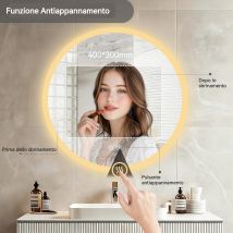 80cm Specchio Bagno Con Luce Led Rotondo Con Antiappannamento Dimmerabile 3 Colori Luce Memoria