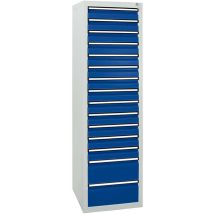 Schubladenschrank Serie Sts 410, 15 Schubladen Enzianblau (13x100, 2x200mm) - Stumpf