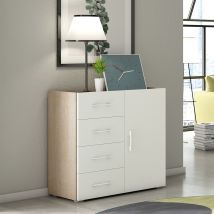 Mobile Con 4 Cassetti E Anta Guide In Metallo Piano Contenitore Rovere Con Frontali Bianco
