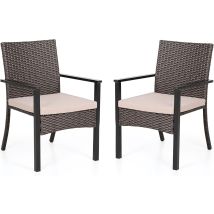 2 Packs Rattan Garden Chairs Patio Chairs Set Of 2 Metal Rattan Chair With Cushion Outdoor Garden Chair Weather Resistant - Phivilla