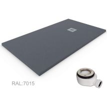 Decohor - Quarz Duschtasse Aus Extraflachem Harz, Ventil Und Geschenkgitter, Graphit Ral. 7015 100x150cm