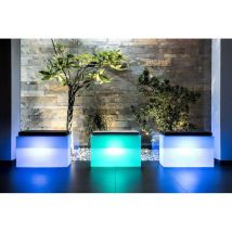 Idralite - Banqueta Con Led Rectangular De Resina Mod. Roomy 80x35 Cm Led Multicolor Con Batería