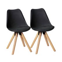 13casa - Lot De 2 Chaises 49x52x87 Cm En Pu Noir Et Pieds Naturel - Kreti