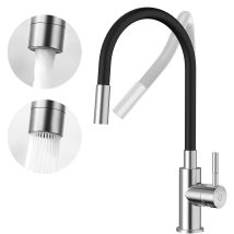 Miscelatore Cucina Flessibile Con 2 Tipi Di Getto Nero + Spazzolato - Rubinetto Cucina Pieghevole - Rubinetto Girevole A 360° Con Acqua Calda E Fredda