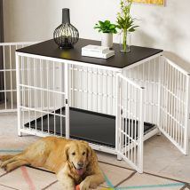 Bingo Paw - Bingopaw Jaula Perro Metalica Con Mesa Madera Cuerpo Conectable, (91x63x75cm, Blanco)