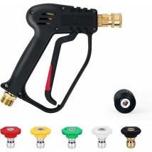 High Pressure Washer Gun, 4000 Psi 280bar, M22 (14mm) Interface Contains Karcher Quick Connector, 5 Water Nozzle Tips For Car Washing