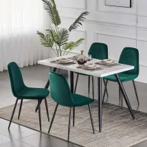 Ainpecca 150cm90cm Grey Dining Table And Dining Chairs 4 Set Padded Chairs Home Kitchen(1 Table+4 Green Chairs)
