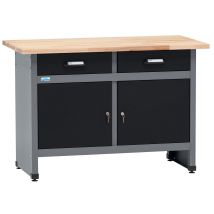 Banco Da Lavoro Küpper 12059, Larghezza 120 Cm, 2 Cassetti, 2 Ante, Portata 300 Kg, Piano Di Lavoro In Faggio Massiccio Da 30 Mm