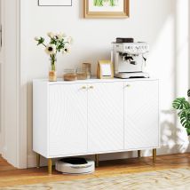 Buffet Meuble De Rangement Avec 2 Placard 3 Portes Étagères Ajustables Pieds Dorés En Acier 107 X 35 X 77 Cm Blanc