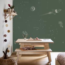 Papier Peint Panoramique Voyage Dans L'Espace 300 X 280cm Vert