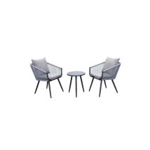 Ensemble Bistrot You&Me – Salon de jardin – 2 fauteuils avec coussins gris clair – Résistant aux intempéries – DEA