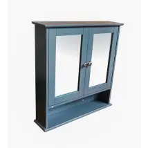 Saxony – Grey Double Door Mirror Bathroom Cabinet with Shelf – MDF Wood – 56 x 13 x 58 cm – Easy Self-Assembly