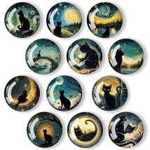 12 Pièces Aimant Frigo, Chats Magnet Frigo, 3d Aimant De Réfrigérateur, 30 Mm Rond Aimants Décoratifs, Petit Aimants Magnétique Pour Réfrigérateurs, 