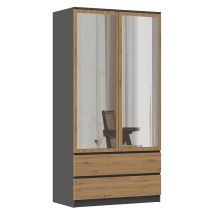 Topeshop - Turin - 2 Door Wardrobe With Mirror Modern Bedroom Style - 90x50x180 - 2 Drawers
