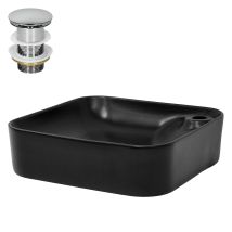 Luxebath - Ml-design Lavabo Da Appoggio In Ceramica Nero Opaco 43 X 43 X 12 Cm Lavandino Rettangolare Con Set Di Scarico In Ottone Cromato Lavello Per