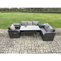 6 Teil Rattan Gartenmöbel-set Mit Terrassen Sofa Rechteckiger Esstisch 2 Beistelltisch Terrassen Set - Fimous