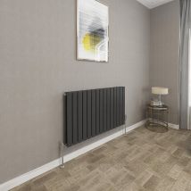 Sky Bathroom - 600x1020mm Black Double Flat Panel Radiator Horizontal Modern Central Heating Radiators