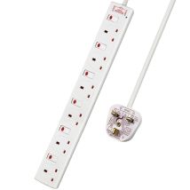 Extrastar - 6 Way Socket With Cable 1m, White, With Indicate Light, Individually Switched Sockets, Child-resistant Sockets, Surge Indicator