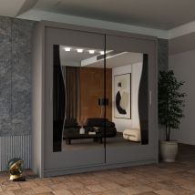 Sliding Wardrobes 4u - Modern 2 Door Sliding Mirror Wardrobe With Shelves & Hanging Rails - Grey120cm
