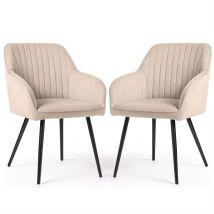 Set Di 2 Sedie In Velluto Con Cuciture Verticali Florence Beige Gambe Nere